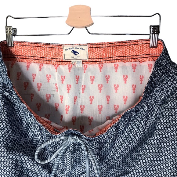 Ted Baker London Swim Trunks Shorts Mesh Lined Navy Blue White Patterns XXL - Picture 5 of 12